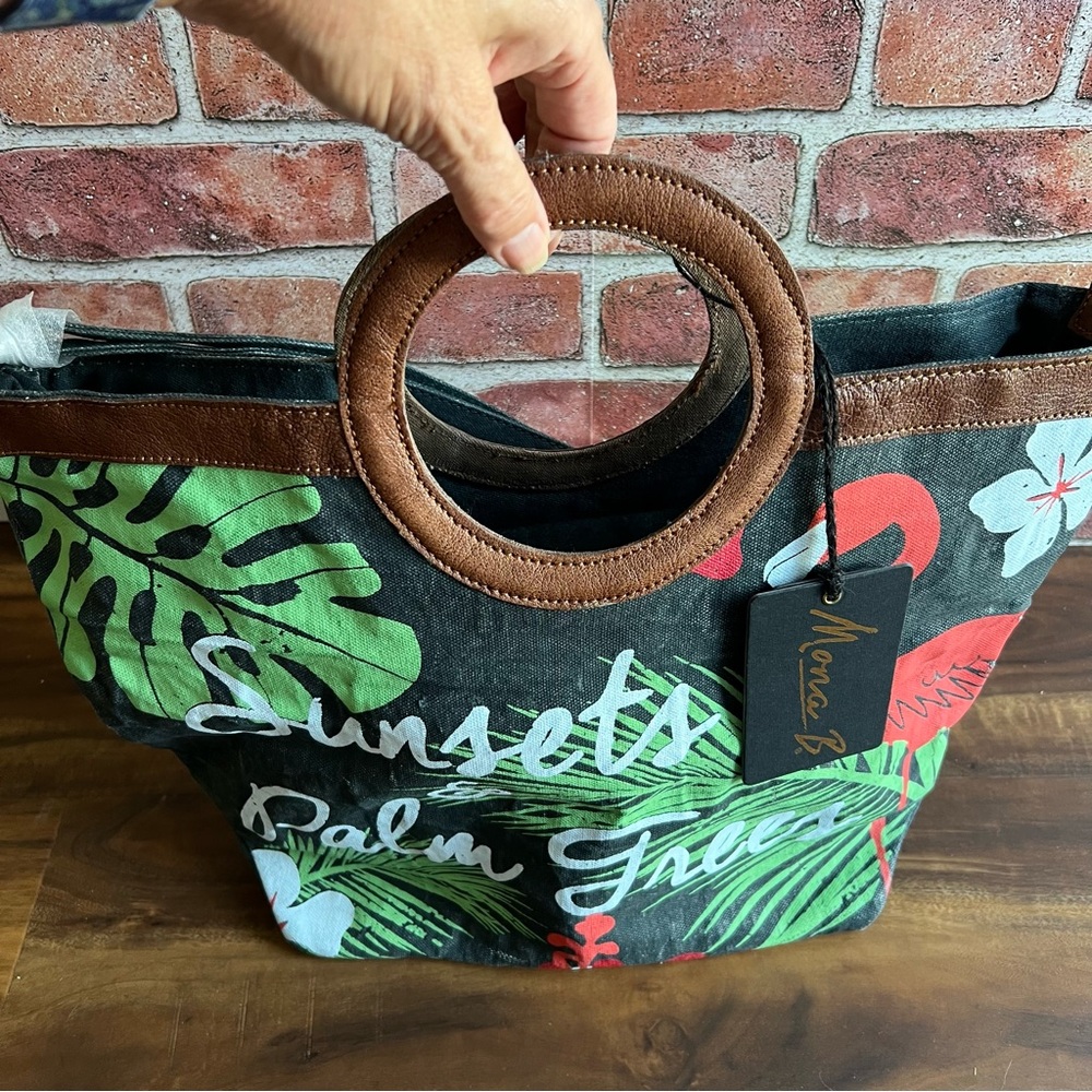 Mona B canvas bag “Sunsets & Palm Trees” unique handle shoulder strap NWT BX22 - Picture 4 of 8